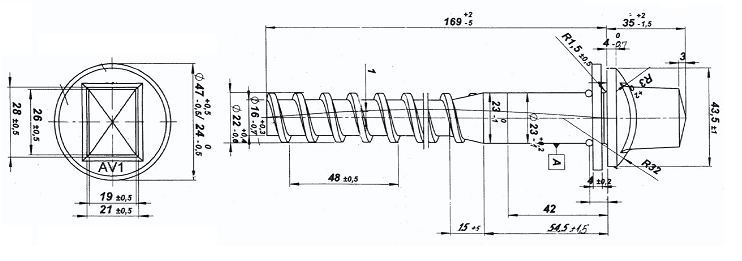 sleeper screw with trapezoid thread blueprint